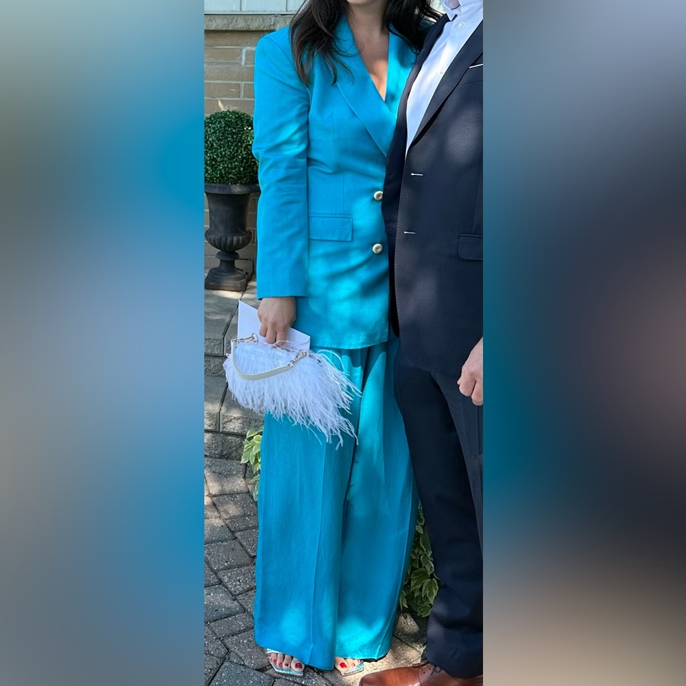 Zara Turquoise Blue Suit with Silver buttons